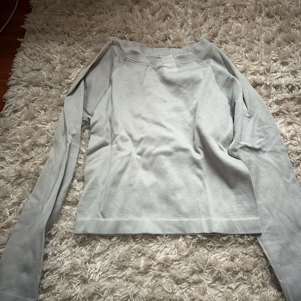 Light Gray Waffle Knit Long Sleeve Top